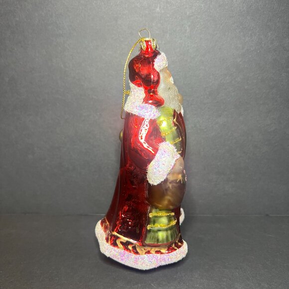 Vintage Large Hand Painted Glitter Blown Glass Santa Claus Christmas Ornament 6" - Picture 5 of 6